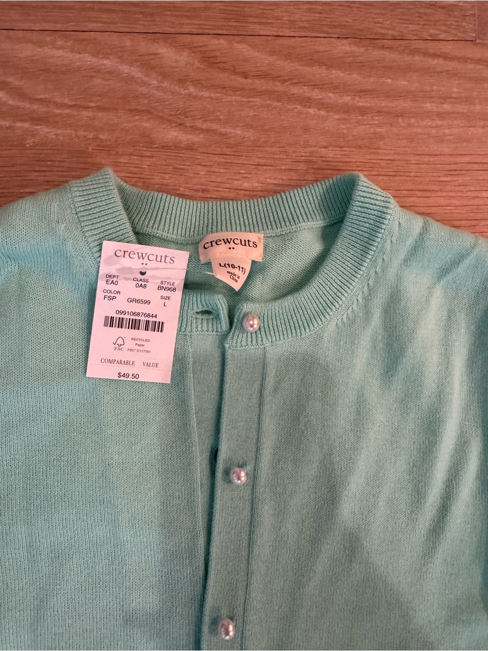 Crewcuts Mint Green Girls Button-Up Cardigan new with tags - Picture 3 of 5